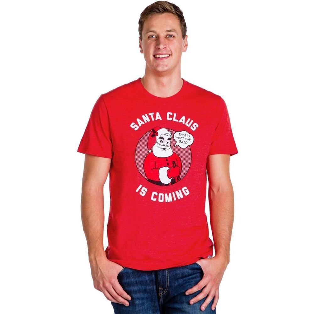NEW Santa Claus Is Coming Graphic Tee Men’s XL Funny‎ Christmas Holiday Shirt